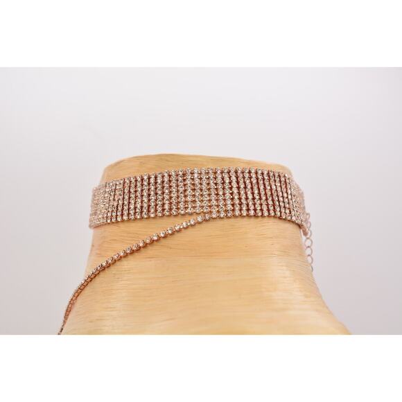 Vintage Crystal Choker Necklace Y Drop Chain Rhinestone Shiny Gold Tone 90s BinI - Picture 11 of 12